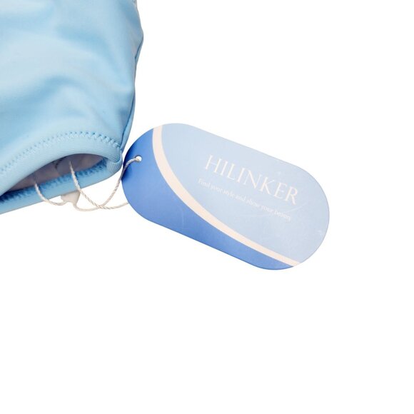 One-Shoulder Cutout Sky Blue Bikini Set Gold Ring Womens Swimwear Size S - Picture 5 of 7